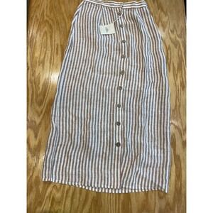 Faherty Brown and White Striped Midi Skirt